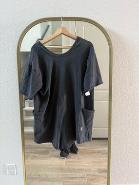 FP Movement by Free People Black Short-Sleeve Romper with Pockets
